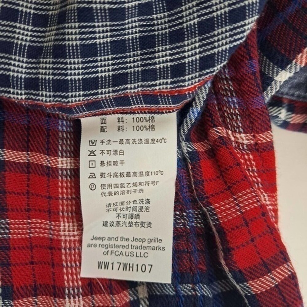 Jeep Spirit Plaid Flannel Button Down Shirt Womens S Red Blue Roll Tab Sleeve - Picture 10 of 13